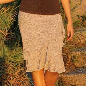 NWT Betsy Organic Tanguis Cotton Handmade in Peru Tan Skirt with Scalloped Edges